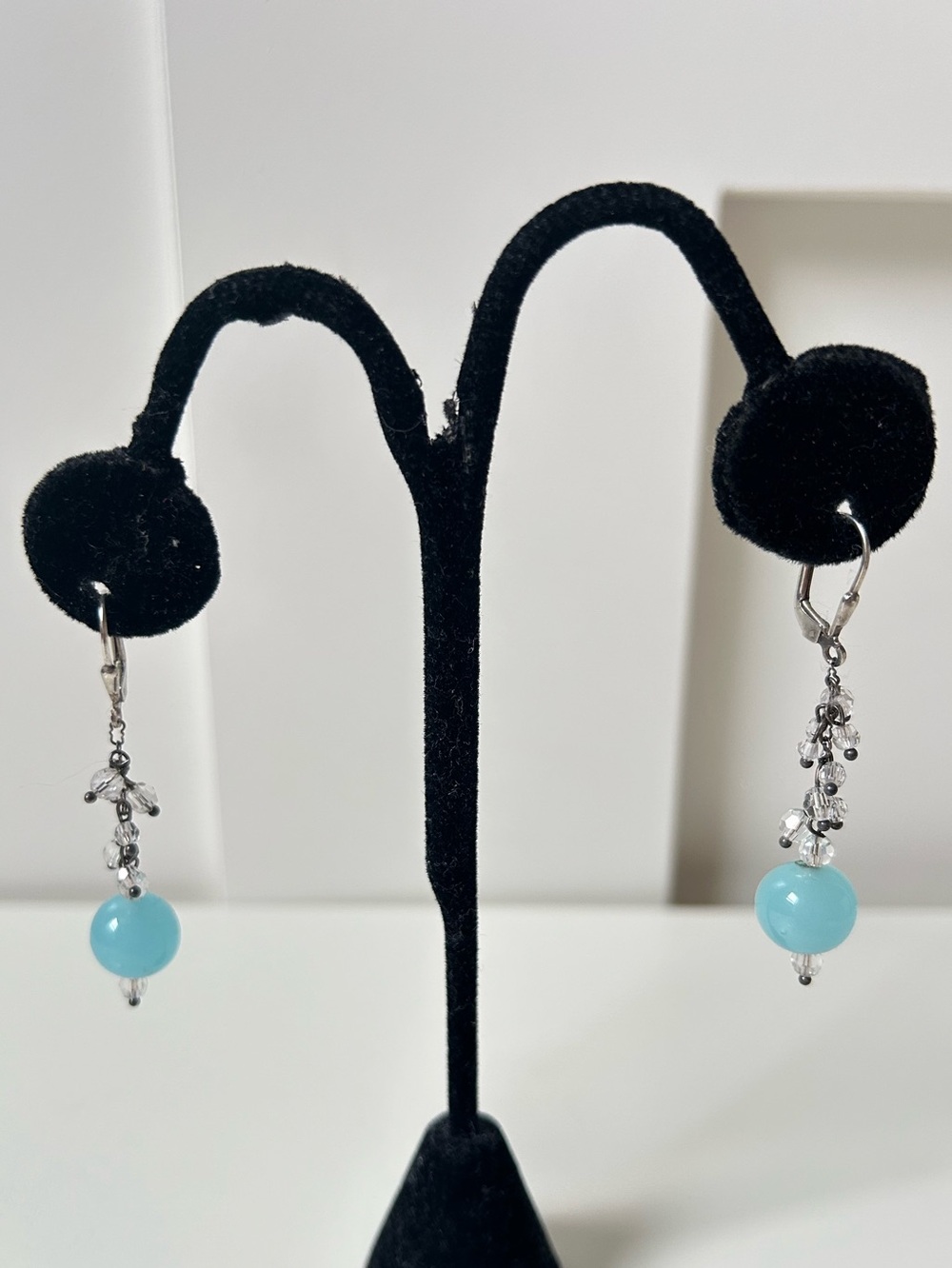 Blue and White Beaded Cluster Drop Earrings